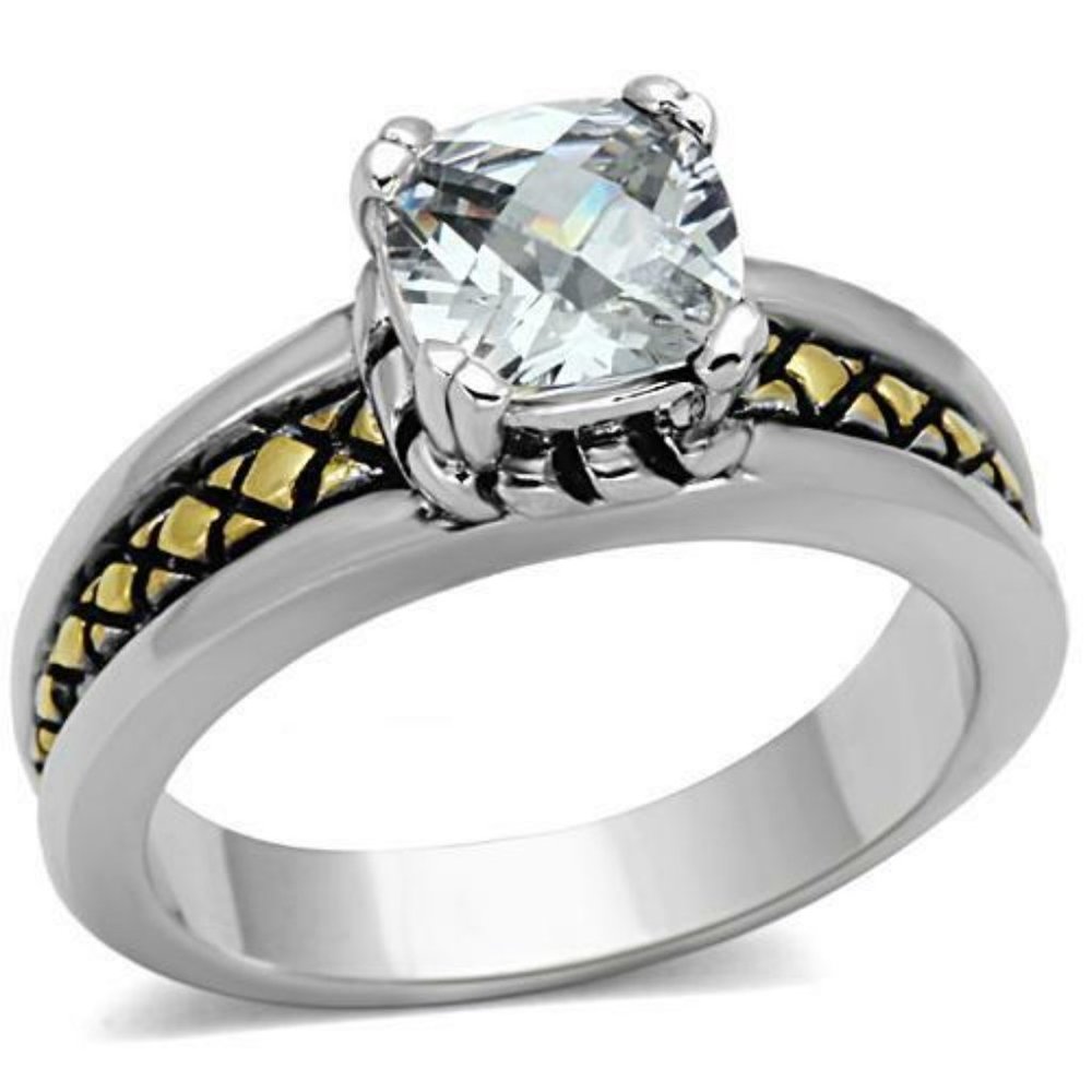 Two Tone Silver Gold Celtic Engagement Ring Size 7 8 9 10 Rhodium Plated CZ